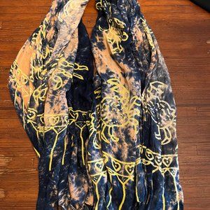 Boho beach vibes tie dye scarf - Navy Coral Yellow